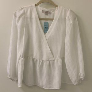 Loft White Wrap Blouse NWT